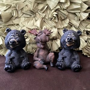 Set of three woodland bobbles (2 bear; 1 moose)